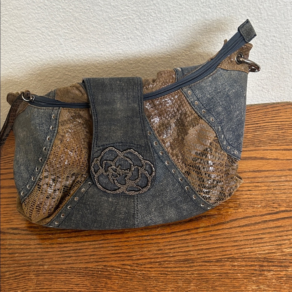 Denim and snakeskin purse